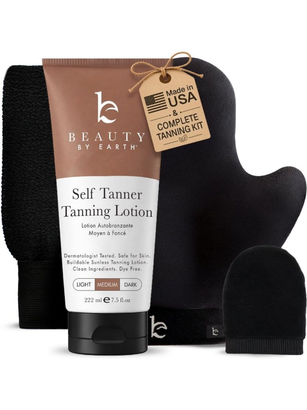 Organic Self Tanner Lotion with Tanning Mitt - USA Made, Sunless Glow, Natural